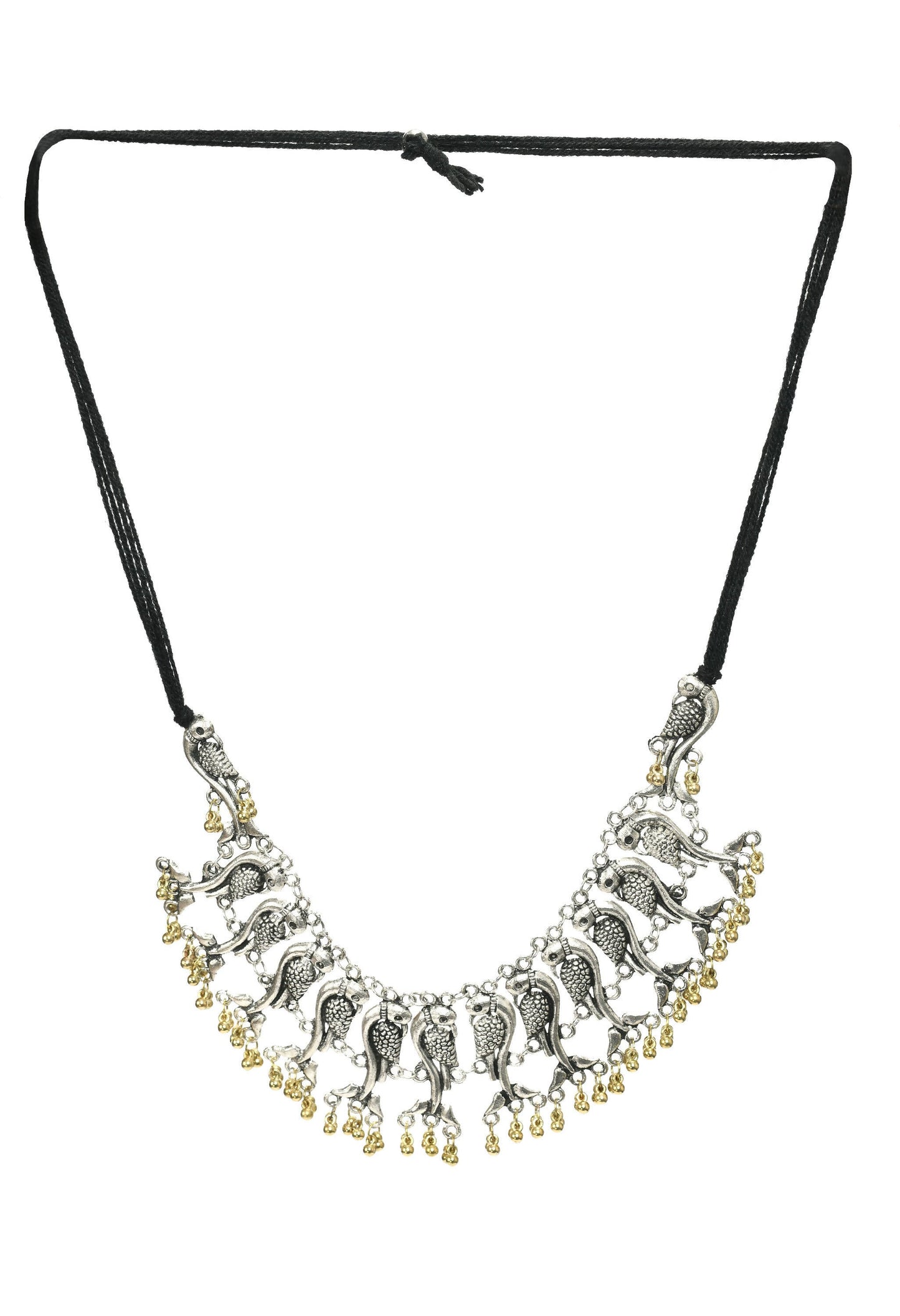 Mominos Fashion Johar Kamal Oxidised Silver-Plated Brass Finish Peacock Choker For Women (Silver/Golden)