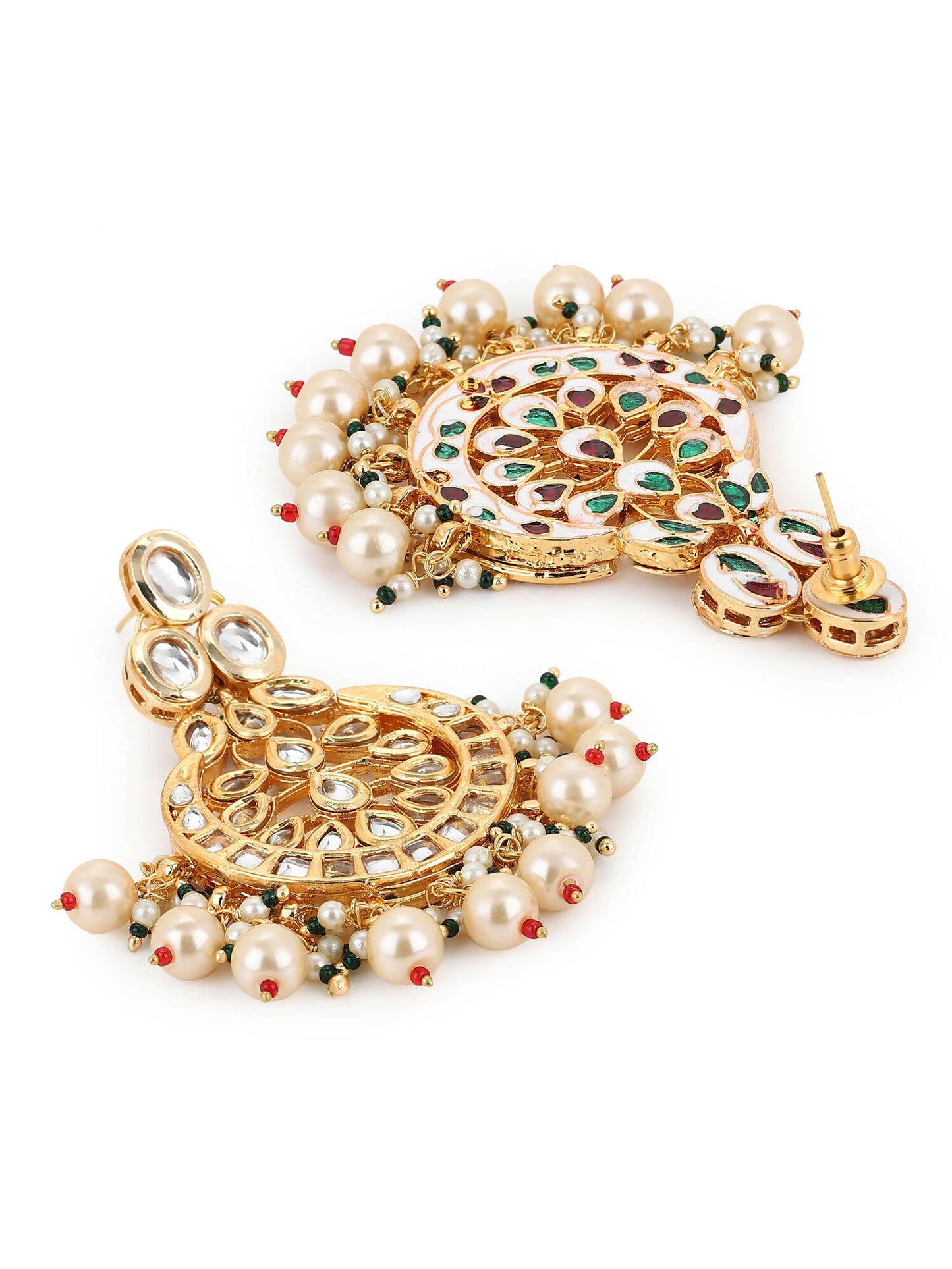 Gold-Toned White Kundan Contemporary Gold-Polished Chandbalis Earrings - Ruby Raang