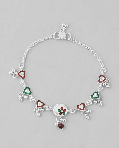 VOJ Set of 2 Stone Studded Heart Shaped Traditional Anklet