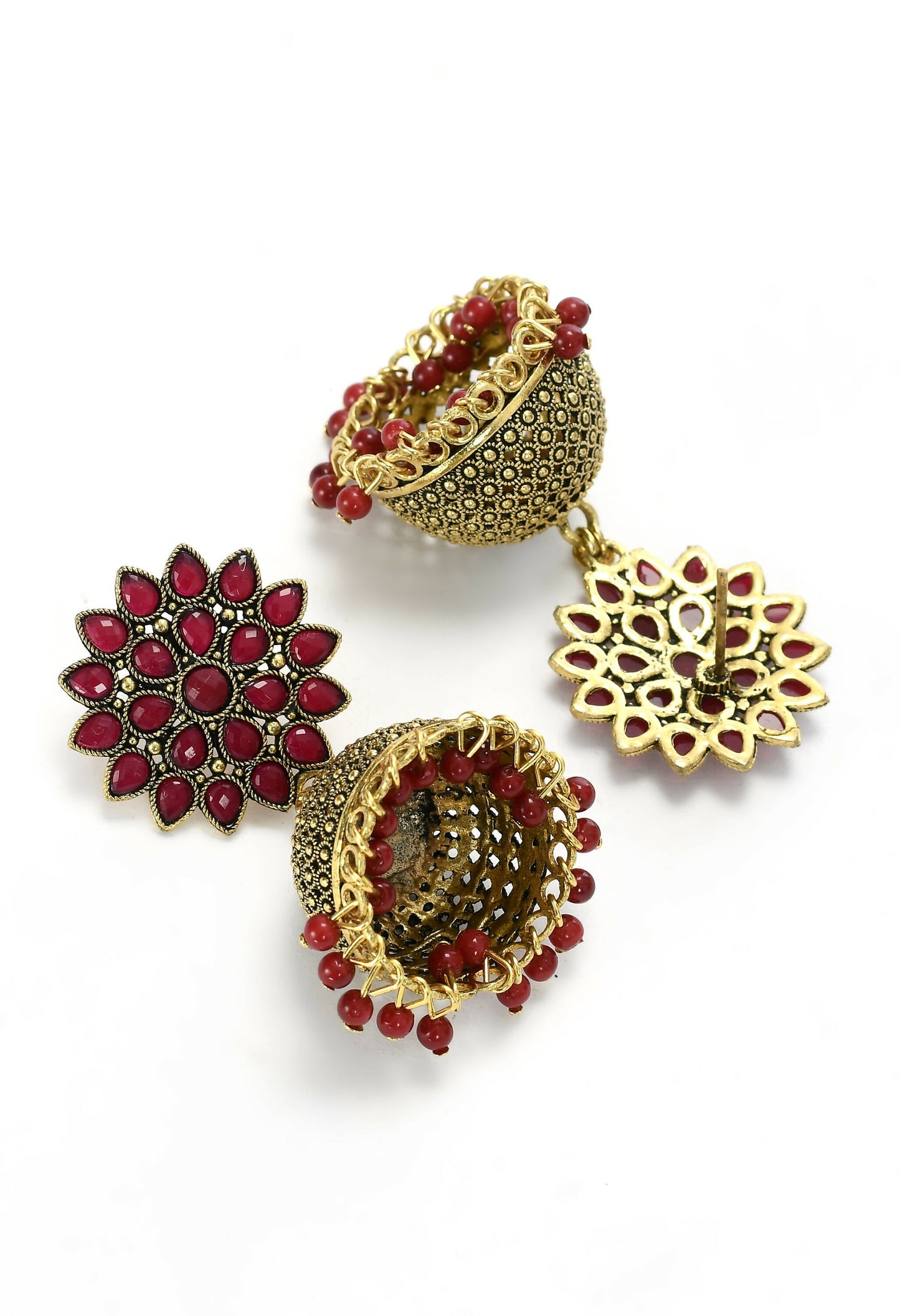 Mominos Fashion Joharkamal Kundan work Jhumka with Maroon Beads