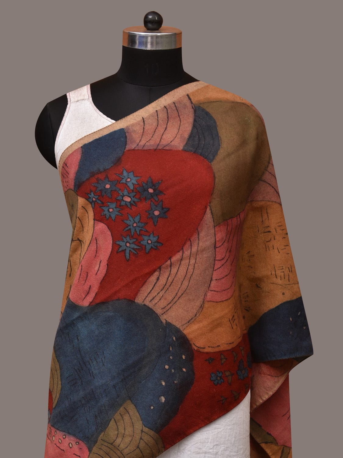 Multicolor Kalamkari Hand Painted Woolen Handloom Stole with Mountains Design - Global Threads