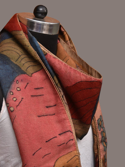Multicolor Kalamkari Hand Painted Woolen Handloom Stole with Mountains Design - Global Threads