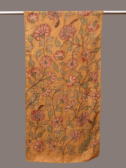 Mustard Kalamkari Hand Painted Sico Stole with Floral Design - Global Threads