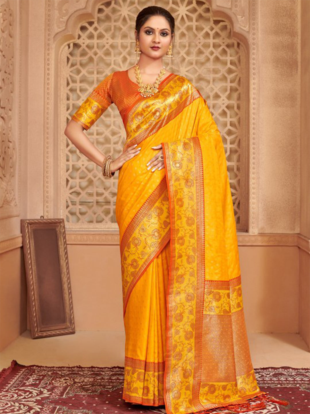 Anaita Mustard Silk Saree With Blouse Piece