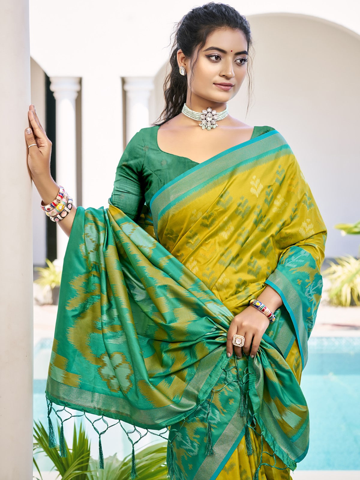Anaita Mustard Silk Saree With Blouse Piece
