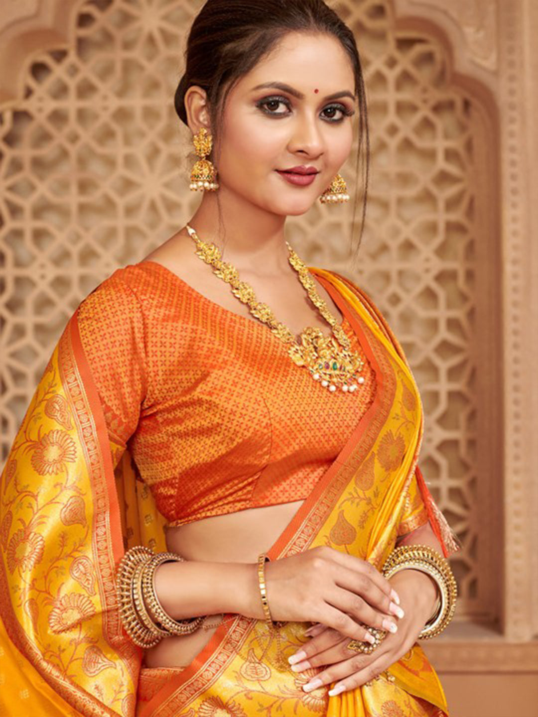 Anaita Mustard Silk Saree With Blouse Piece