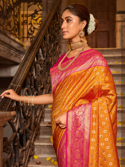 Anaita Mustard Banarasi Saree With Blouse Piece
