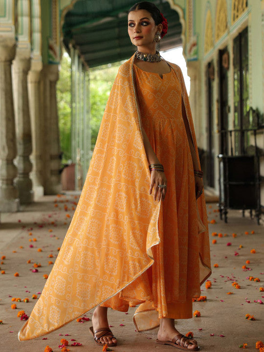 Anayna Women Ethnic Motifs Printed Anarkali Kurta with Trousers & Dupatta