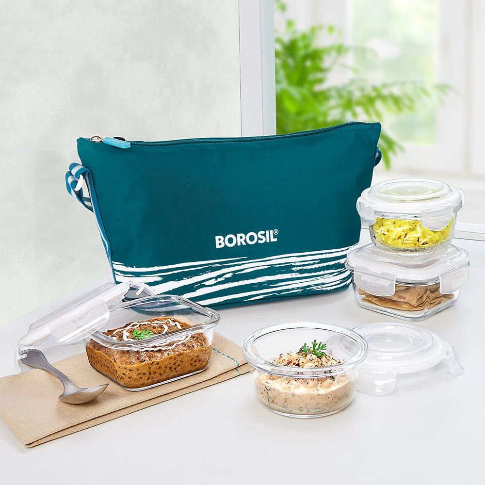 Borosil Steller Glass Tiffin Office Lunch Box Bag Daisy