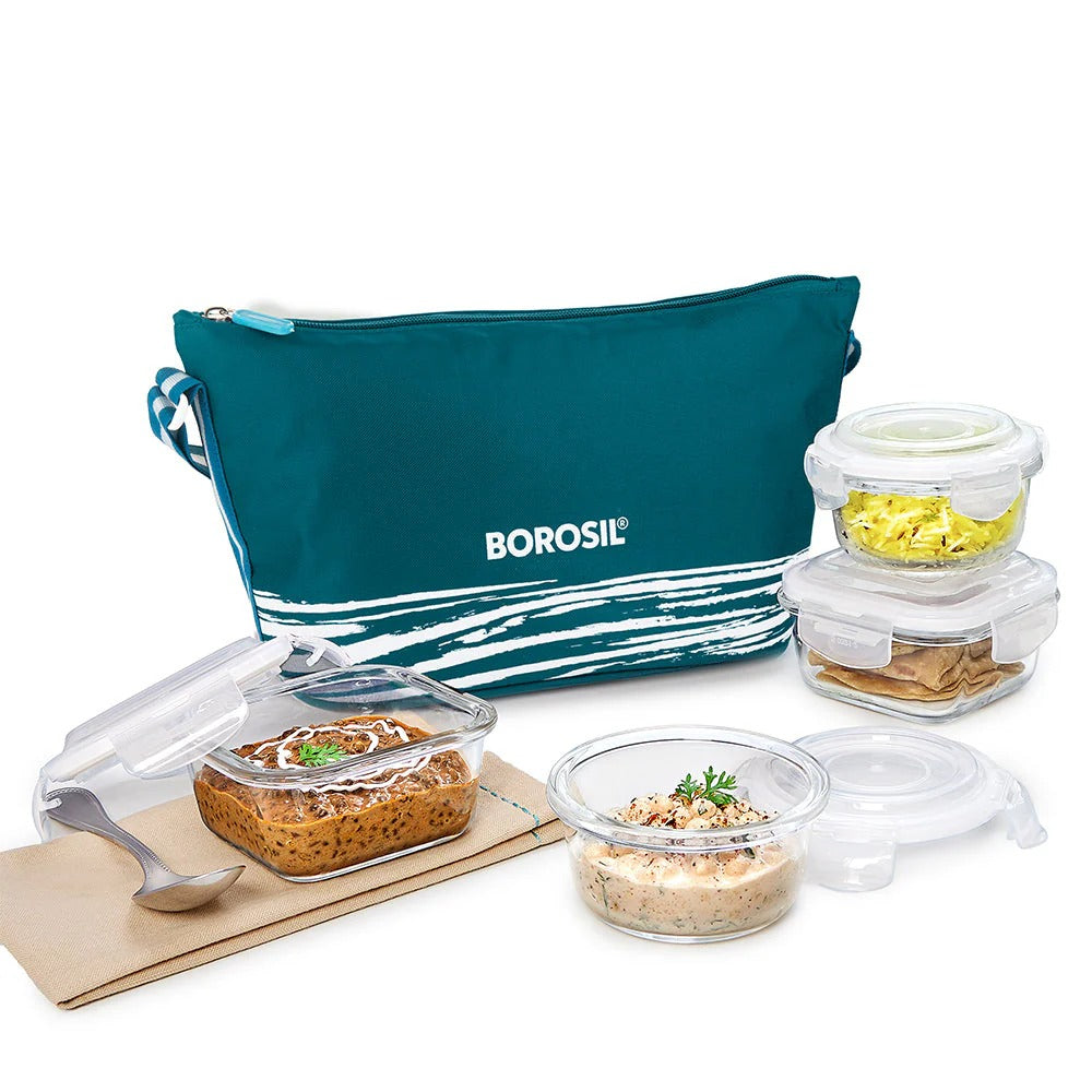 Borosil Steller Glass Tiffin Office Lunch Box Bag Daisy