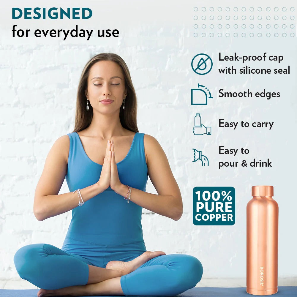 Borosil Copper Bottle with Copper Glass Set of 2
