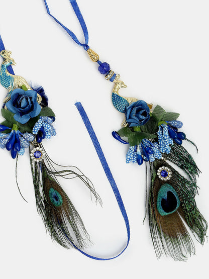 NVR Women & Men Set of 2 Blue Peacock Design Bhaiya Bhabhi Rakhi With Roli Chawal & Chocolate