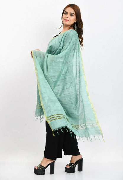 Mominos Fashion Moeza Women's Cotton Zari Box Pista Green Dupatta