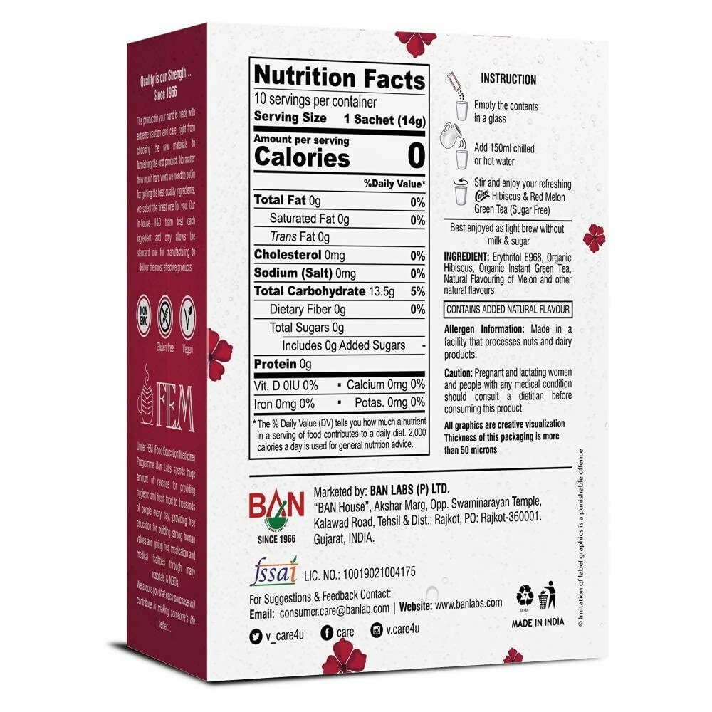 Care Hibiscus & Red Melon Sugar Free Green Tea Sachets