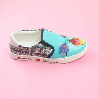 Tiny Bugs Girls Flower Printed Slip Ons Sneakers - Sky Blue