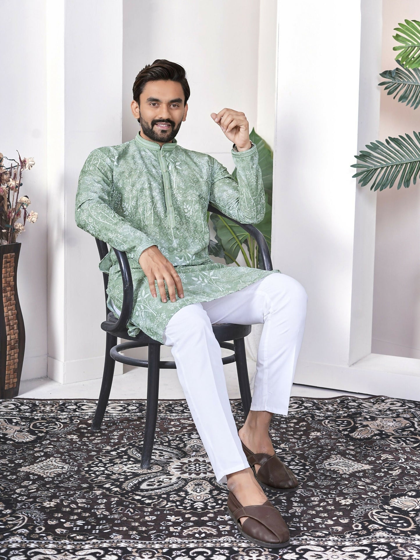 Anaita Sea Green Digital Printed Work Cotton Straight Kurta