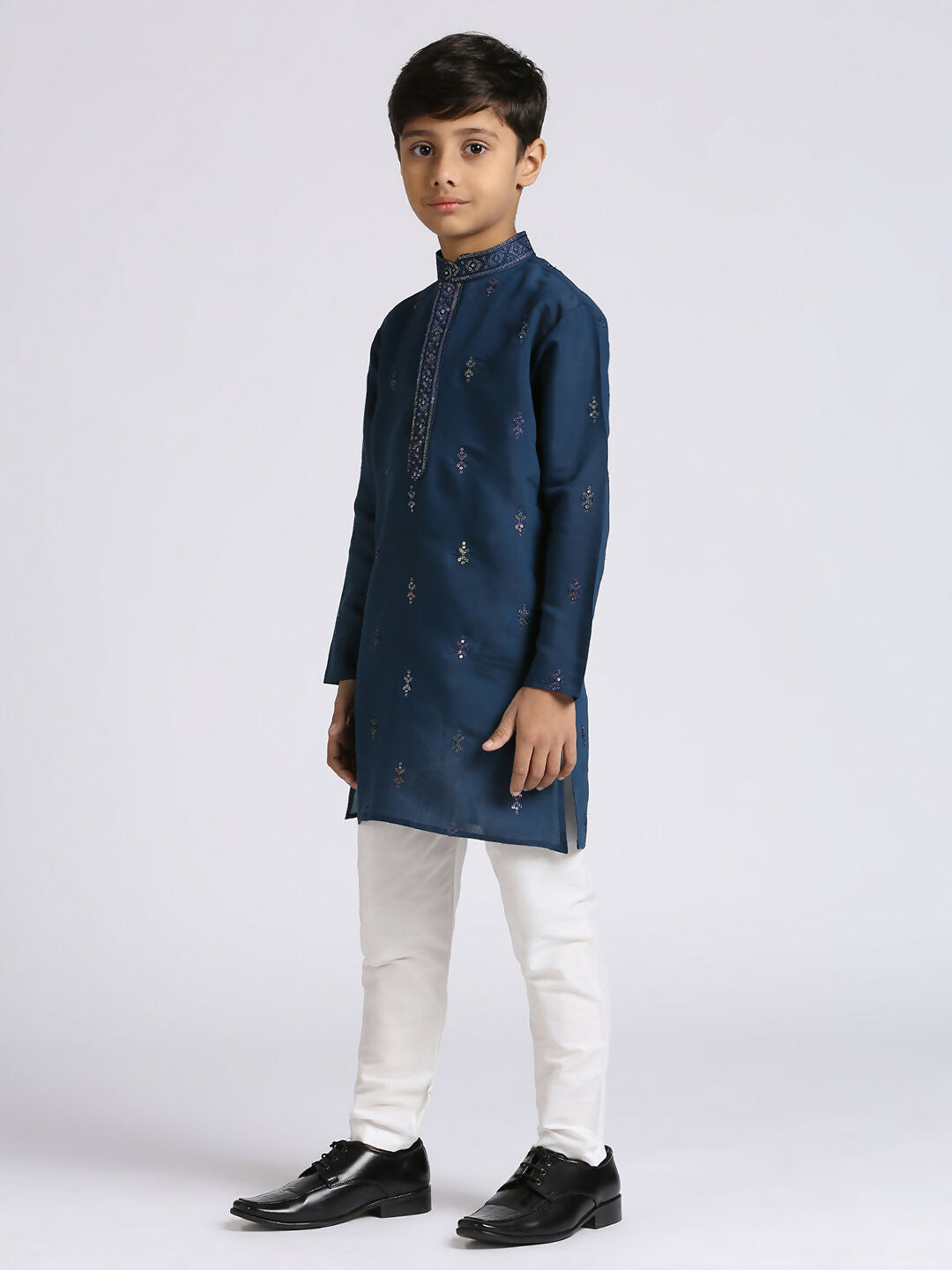 Joban Fashion Kids Island Traditional Ethnic Wear with Silk Sequence Embroidery Full Sleeves Kurta and Pyjama Set - Blue