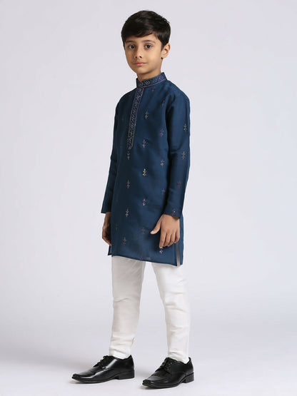 Joban Fashion Kids Island Traditional Ethnic Wear with Silk Sequence Embroidery Full Sleeves Kurta and Pyjama Set - Blue