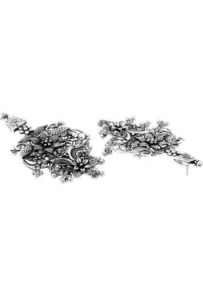 Mominos Fashion Joharkamal Silver-Plated Peacock Design Drop Earrings For Women
