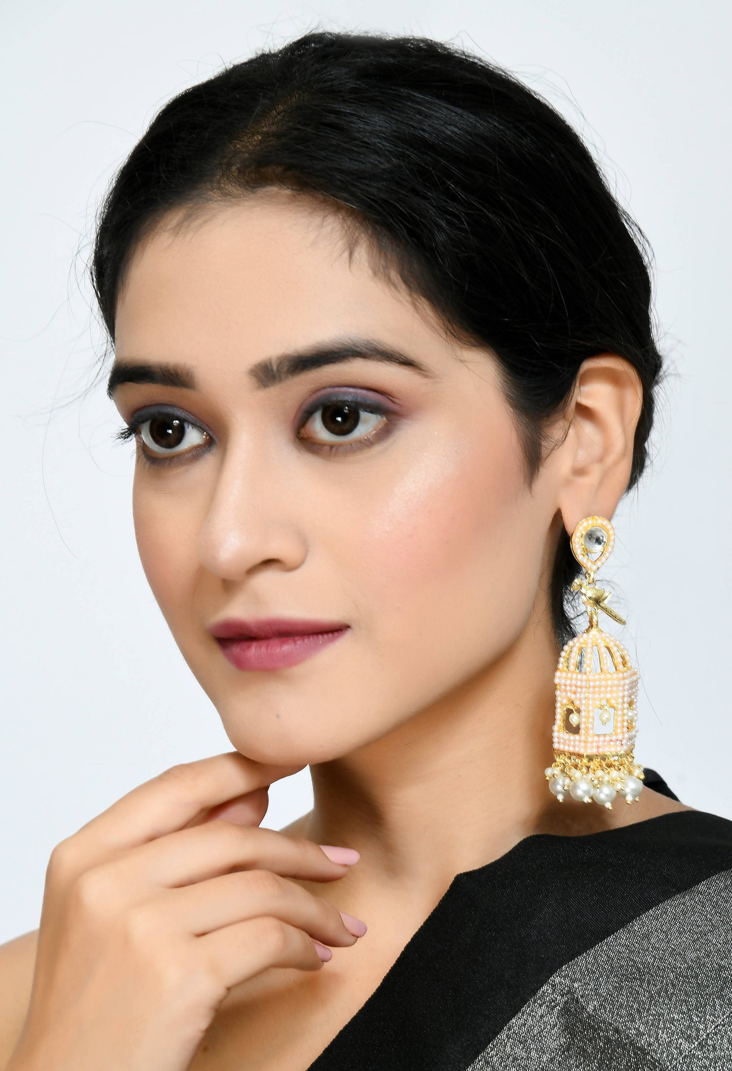 Mominos Fashion Johar Kamal Golden Color Bird Nest Earrings With Pearls