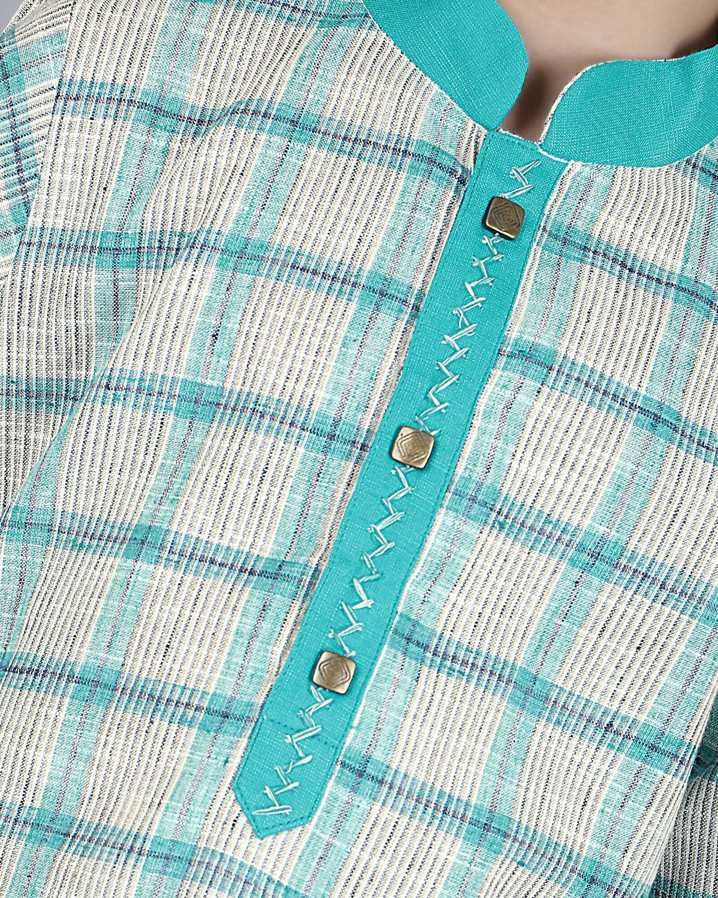 Joban Fashion Kids Island Cotton Full Sleeves Striped Kurta and Pyjama- Teal Blue