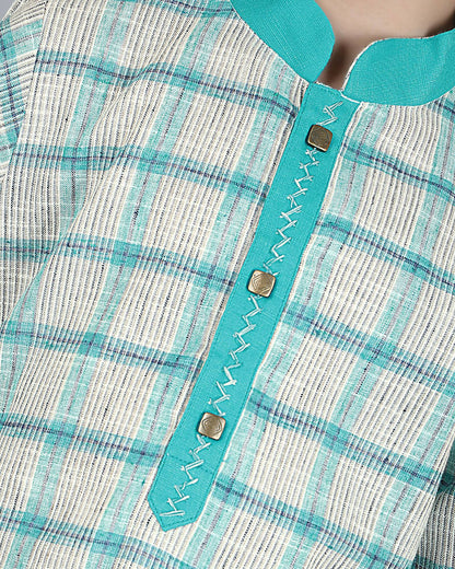 Joban Fashion Kids Island Cotton Full Sleeves Striped Kurta and Pyjama- Teal Blue