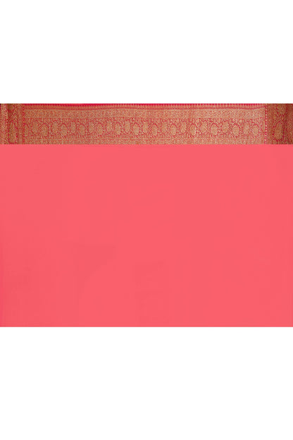 Joban Fashion Orange Crepe Chiffon Pure Handloom Banarasi Silk Saree