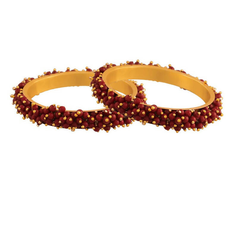 Mominos Fashion Joharkamal Gold-Polished Maroon Beads Work Bangles