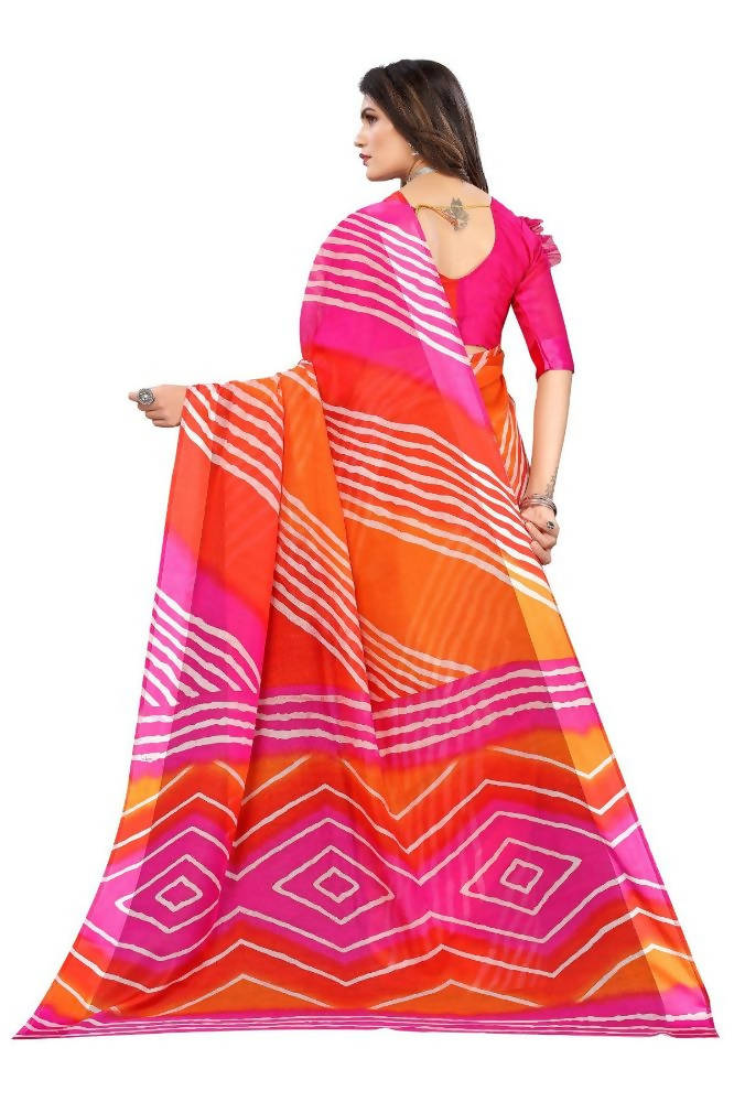 Vamika Pink and Orange Linen Satin Border Saree