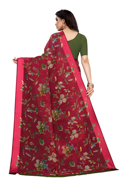 Vamika Red Linen Satin Patta Saree (MANSI RED)