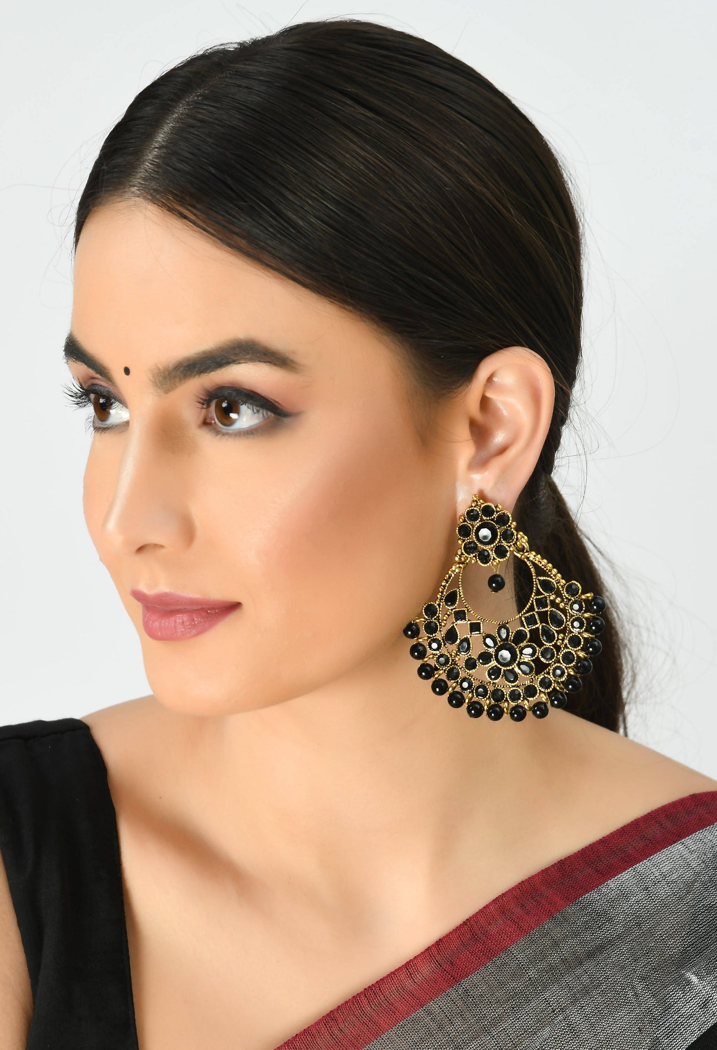 Mominos Fashion Johar Kamal Golden And Black Beaded Earrings