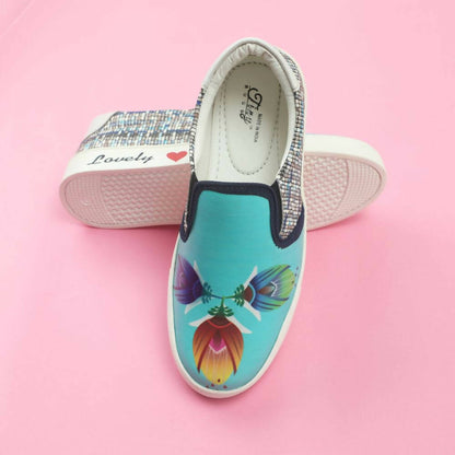 Tiny Bugs Girls Flower Printed Slip Ons Sneakers - Sky Blue