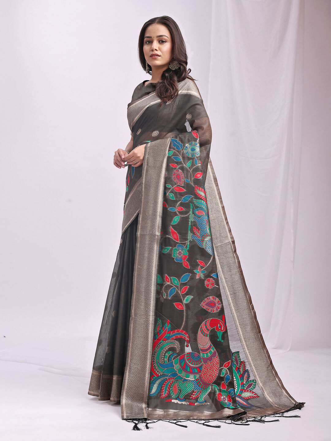 Shree Shyam Fashion Linen Cotton Grey Saree