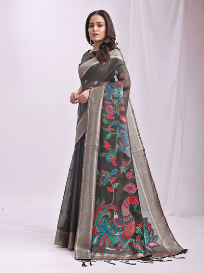 Shree Shyam Fashion Linen Cotton Grey Saree