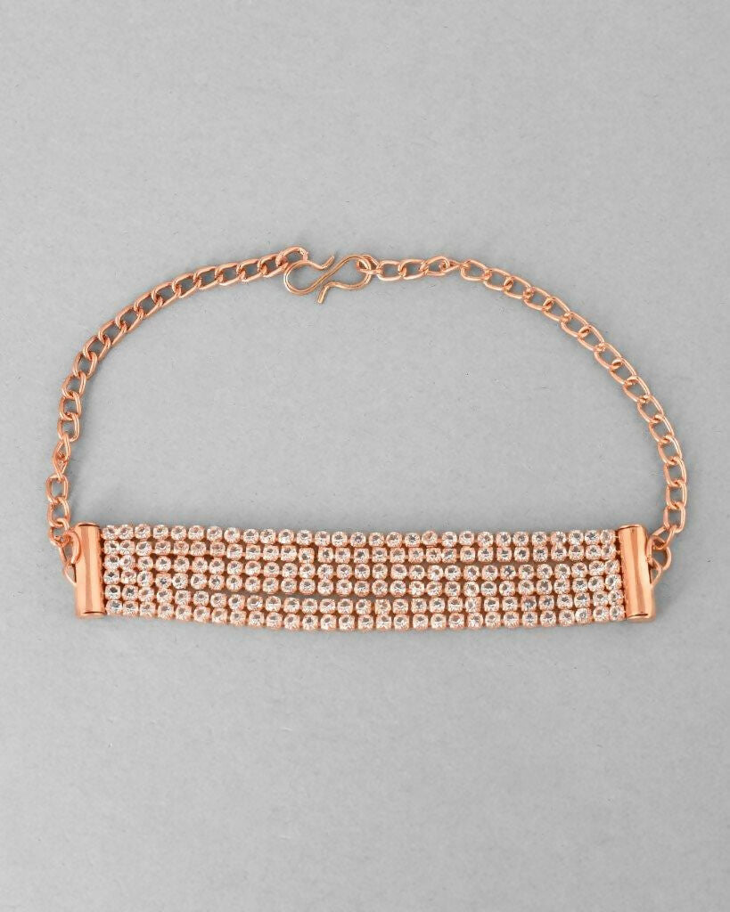 VOJ Gold-Polished AD Studded Multi Layar Charm Bracelet