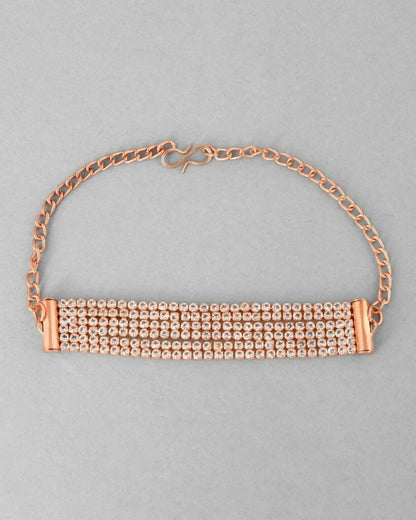 VOJ Gold-Polished AD Studded Multi Layar Charm Bracelet