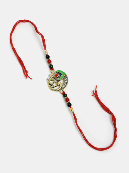 NVR Women & Men Set of 2 Multicolor Peacock Design Bhaiya Bhabhi Rakhi With Roli Chawal & Chocolate