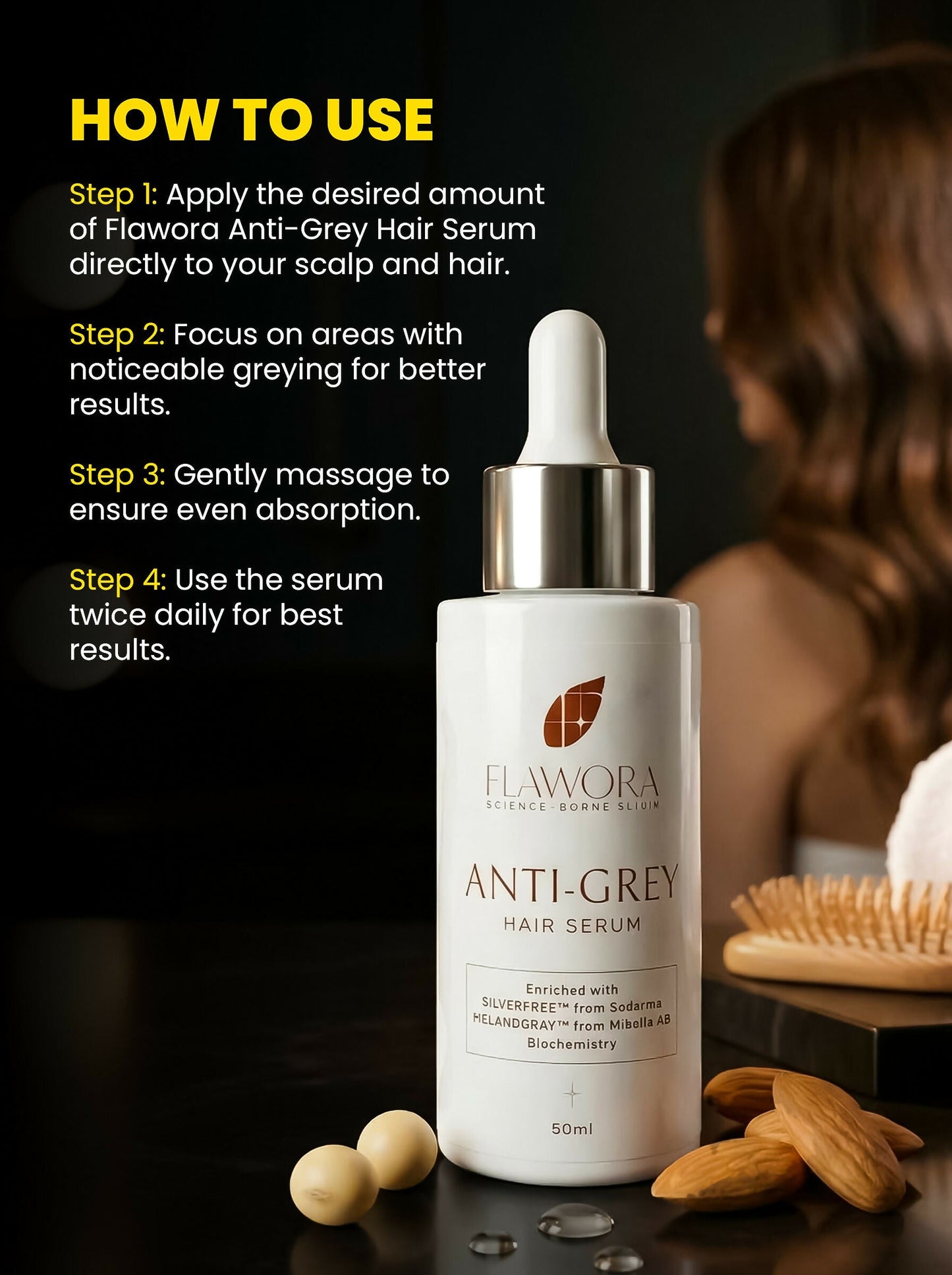Flawora Set of Anti-Grey Hair Serum and D-Tan Lotion