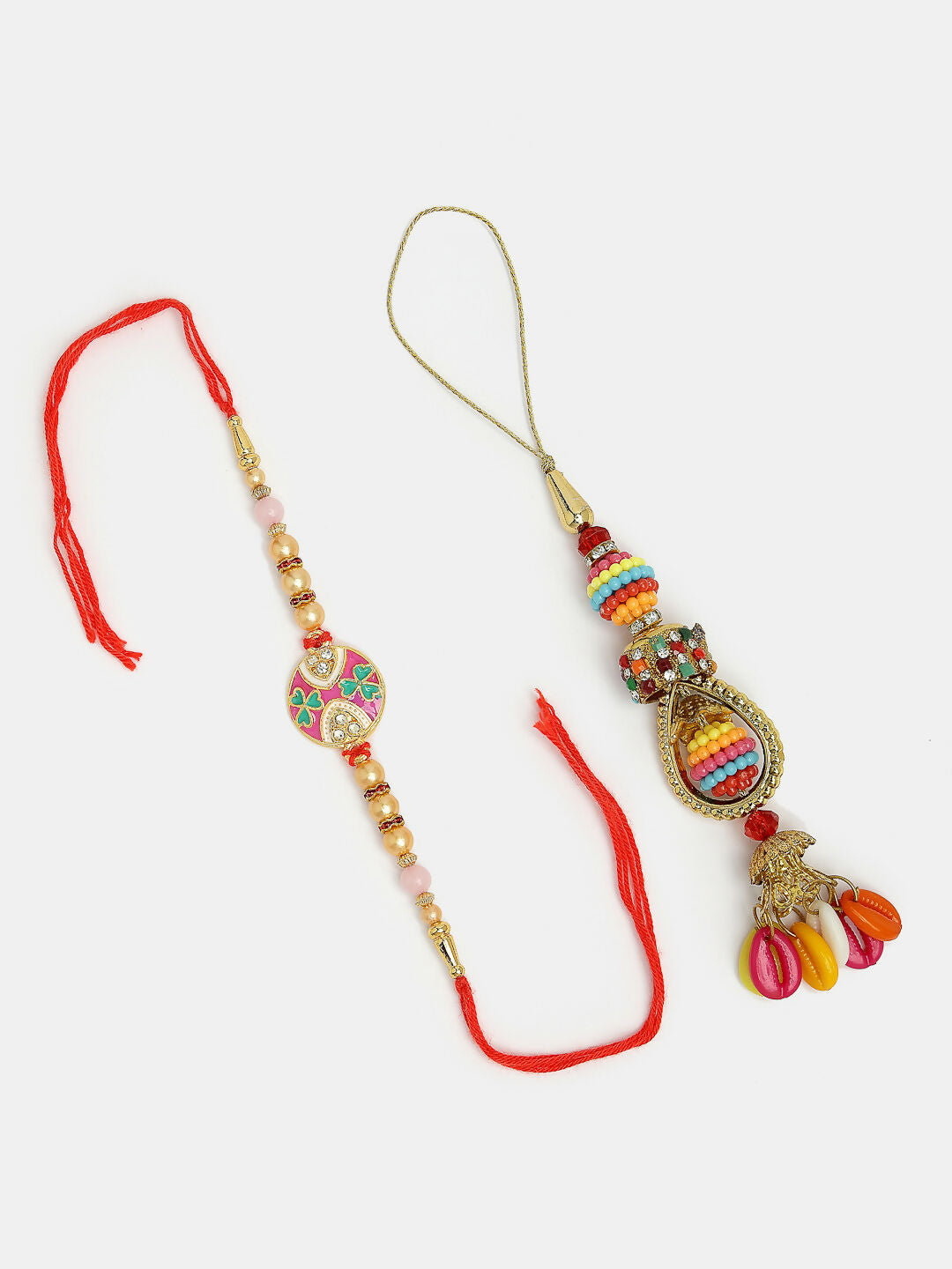 NVR Women & Men Set of 2 Multicolor Artificial beads Bhaiya Bhabhi Rakhi With Roli Chawal & Chocolate