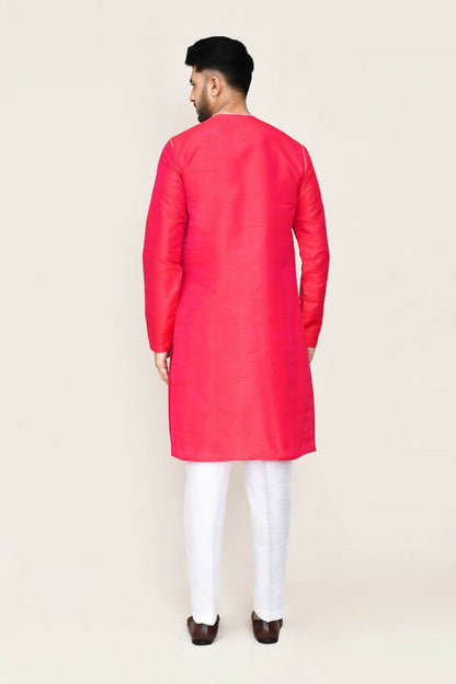 Joban Fashion Pink Colored Art Silk Fabric Kurta With Straight Fit Pant