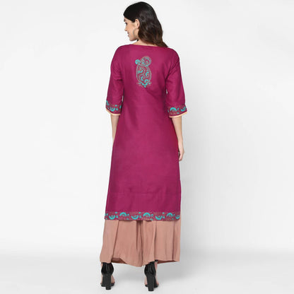 Cheera Hand Block Print Purple Straight Kurta (MAAI-049K)