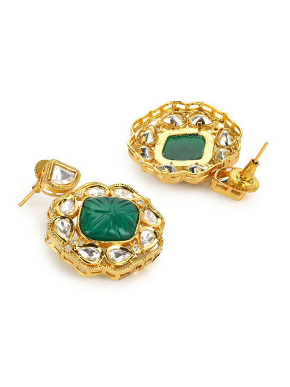Green Gold-Polished Kundan Studs Earrings - Ruby Raang