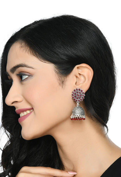 Mominos Fashion Johar Kamal Kundan Work Jhumka With Maroon Beads