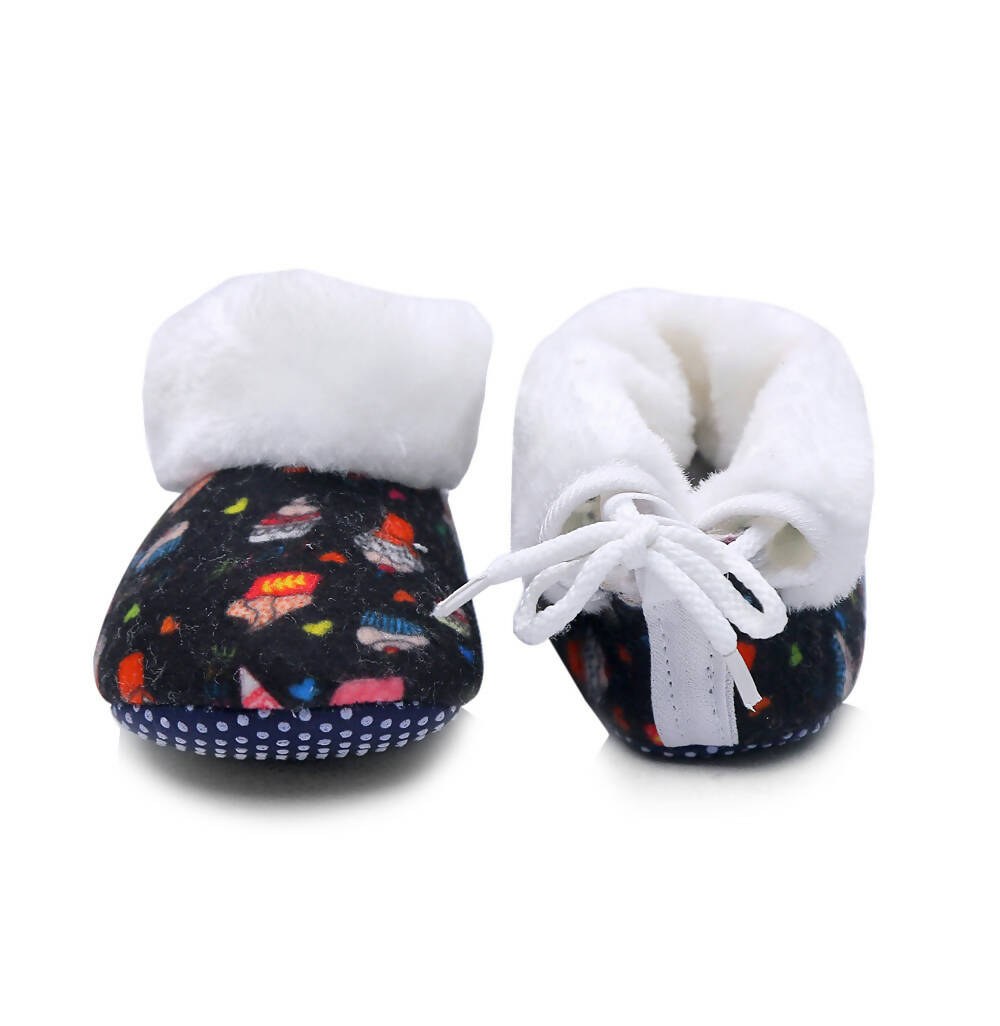 Tiny Bugs Unisex Printed Winter Booties - Black