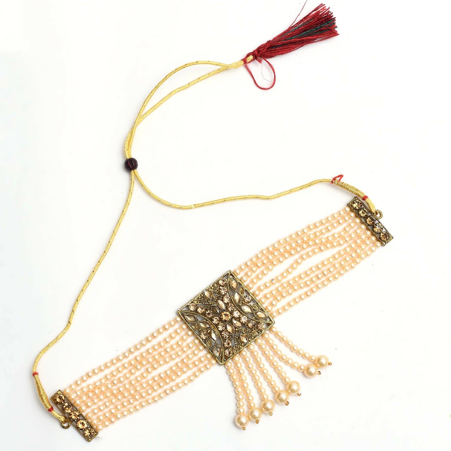 Mominos Fashion Johar Kamal Off White Color Kundan & Pearls Necklace Set