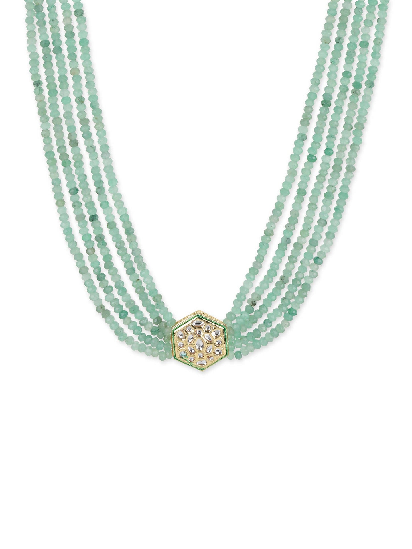Green Gold-Toned Brass Gold-Polished Necklace - Ruby Raang
