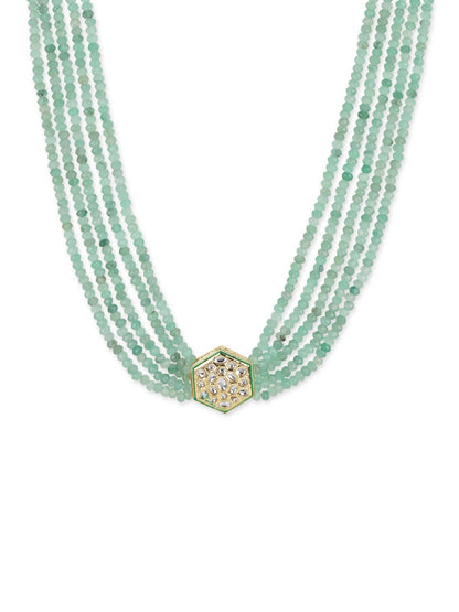 Green Gold-Toned Brass Gold-Polished Necklace - Ruby Raang