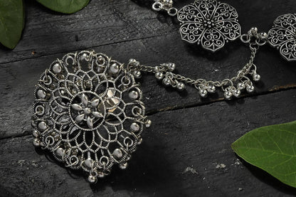 Mominos Fashion Kamal Johar Oxidised Silver-Plated Floral Bracelet