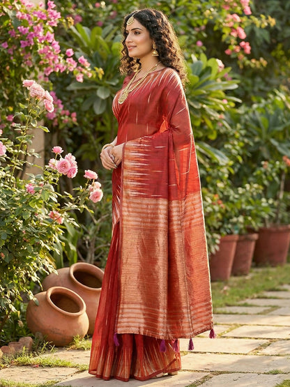 Shree Shyam Fashion Red Linen Cotton Saree
