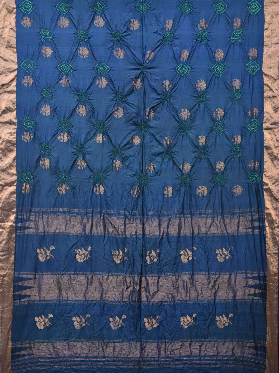 Navy Bandhani Uppada Silk Handloom Saree with Nilambari Buta Design - Global Threads
